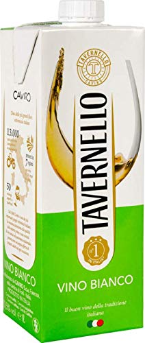 Tavernello Weißwein Italiens - Trockener und Duftender Fruchtiger Duft - Ideal zu Vorspeisen, weißem Fleisch und Fisch - Aseptischer Tetra Brik-Behälter 10,5% vol - 1 Liter (Weiß)