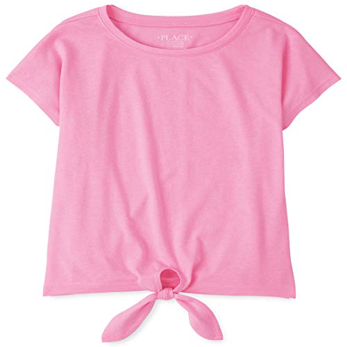 The Children's Place Girls' Tie Front Short Sleeve Top, Scooter Pink Neon, L (10/12) #TOP5
