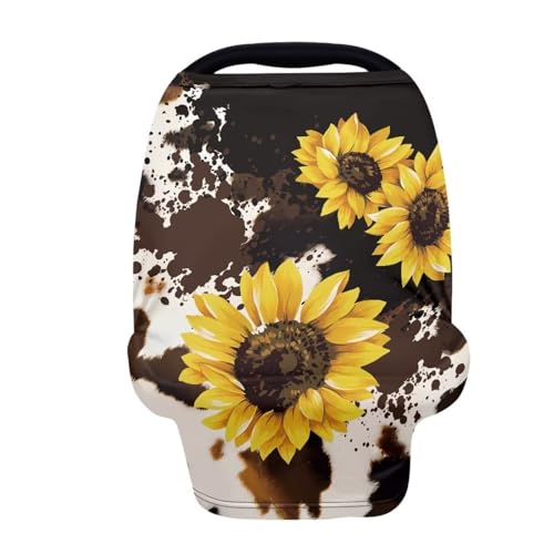 Image of Sunflower Baby Car Seat Cover,Infant Carseat Canopy, Cow Print Nursing Breastfeeding Cover,Stretchy Carrier Covers for Stroller /High Chair /Shopping Cart