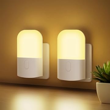 GRIFEMA Plug in Night Light with Dusk to Dawn Sensor, 3-Level Adjustable 2700K Warm White, Kids Night Light for Bedrooms, Hallways, Stairs, Energy Efficient and Child-Safe, 2-Pack, GD103UK-2