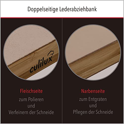 CULILUX® Pro Schleifstein Profi Set XL Wetzsteine Körnung 400 1000 6000 auf Glas doppelseitige Leder-Abziehbank rutschfeste Schleifbasis mit Silikon-Halterung Schärfhilfe Abrichtstein
