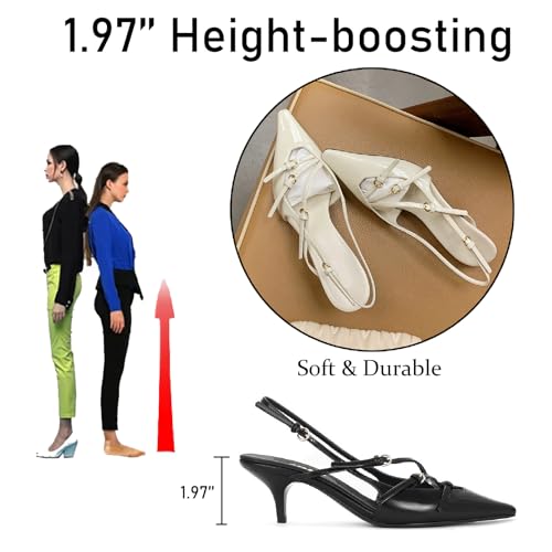 Women's Patent Leather Kitten Heel Slingback Pumps Fashion Adjust Buckle Strap Pointed Toe Comfortable Low Heels Dress Shoes for Party Prom Dating Working4