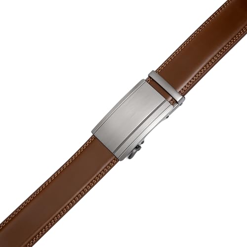 Image of Drowsmen Leather ratchet belt 1 3 /8 inch with Click Sliding Automatic Buckle, Adjustable belt Trim to Fit
