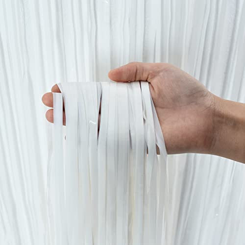 Image of TONIFUL 2Pcs White Metallic Tinsel Foil Fringe Curtains,White Photo Booth Backdrop Streamer Curtain Photo Booth Props for Bachelorette Party,Birthday,Graduation,Christmas Decor(6.6ft x 9.9ft)