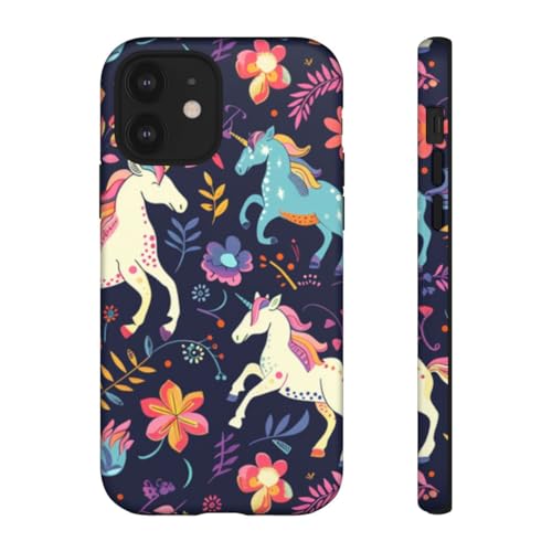 Coque iPhone 12 rigide contre les rayures au motif licorne floral