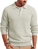 COOFANDY Men's Sweater Long Sleeve Knitted Polo Textured Casual Pullover