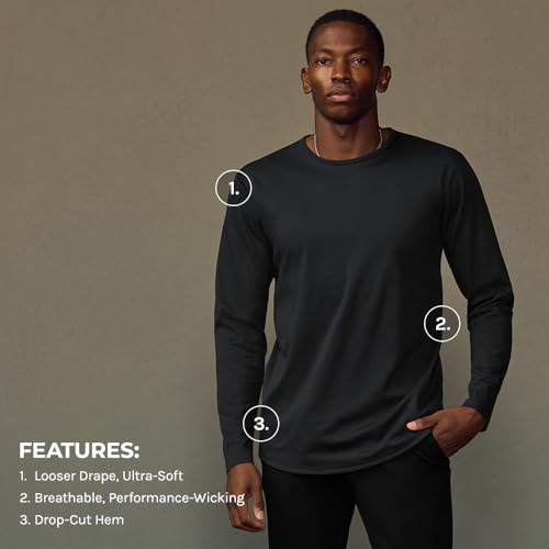 BYLT Men's Drop-Cut Long Sleeve – Plain Crewneck Shirt for Men – Soft Polyester, Cotton, Spandex Blend – Wrinkle Resistant4
