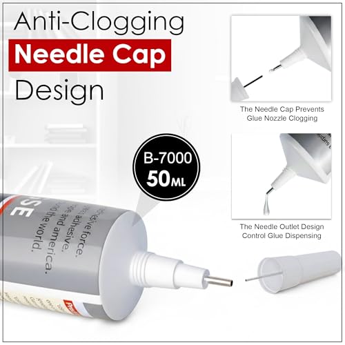Image of GLUN Clear B-7000 Glue 50ml Pack for Rhinestone Crafts, Jewellery & Bead Adhesive Semi Fluid High Viscosity Glues for Clothes, Shoes, Fabric, Cell Phones Screen Repair or Nail Art