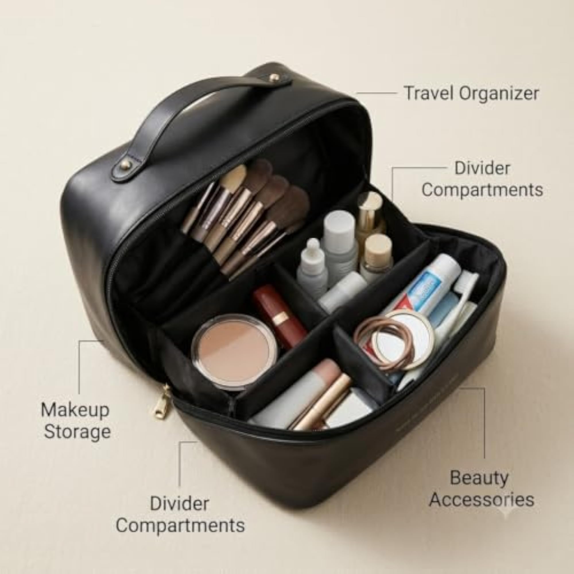 Portable Waterproof PU Leather Makeup Bag with Divider
