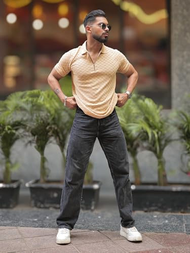 Image of Maniac || Mens || Kite || Textured || Polo Neck || Half Sleeve || Cotton || Slim Fit || Tshirt