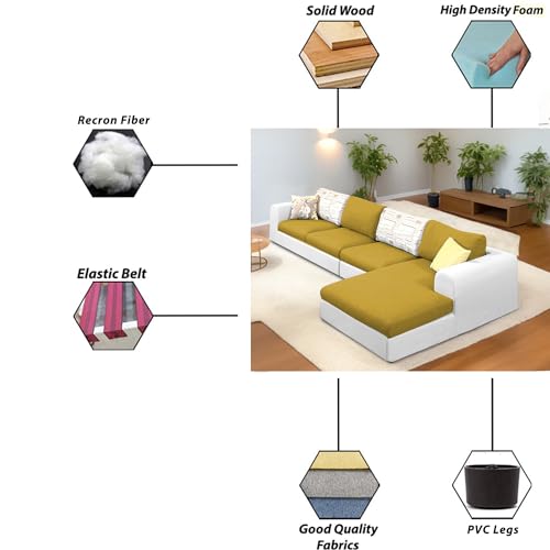Image of Koza RHS 6 Seater L Shape Sofa Set for Living Room (Yellow Grey Fabric) Premium Fabric Sofa