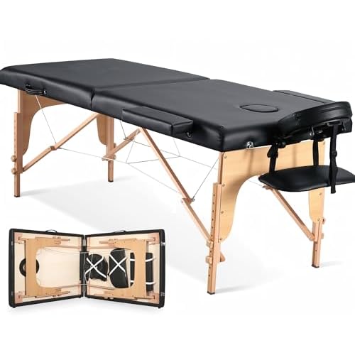 CHRUN Massage Table Portable Lash Bed Wooden 2-Fold Tattoo Bed Black