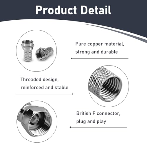 10 Pack F Male Plug Connectors, Micro Screw Twist On Aerial Coaxial Cable RG6 Connectors Bulk Type Cable, Nickel Plated Adapters for RG59 TV Satellite Box Modem Antenna Waterproof Reusable Fitting - Image 2