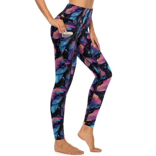 Legging yoga plumes roses bleues idéal pour le studio et le quotidien