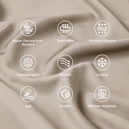 Image of Bedsure Simply Taupe Pillow Cases Queen Set of 2, Rayon Derived from Bamboo