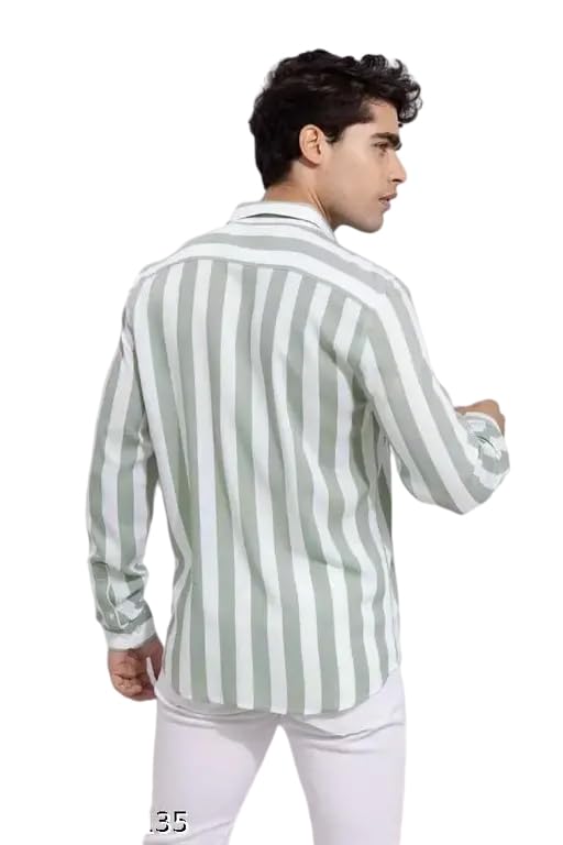 Image of Yuvawear Ethnic Centre's Men's Cotton Blend Collared Striped Patterned Regular Fit Full Sleeves Shirt