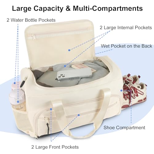 Image of Gym Bag for Men Women, Sports Duffle Bag with Wet Pocket & Shoes Compartment, Water Resistant Overnight Weekender Bag Duffel Bag