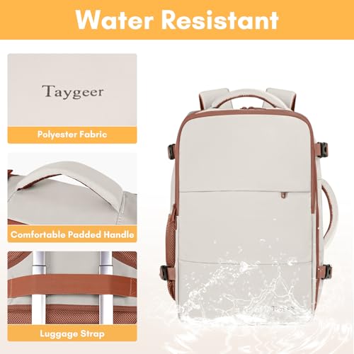 Image of Taygeer Backpack for Women, College Backpack with Laptop Compartment | Travel Laptop Mochila Carry On Luggage with Shoe Pouch, Airline Approved Personal Item Bag For Weekender Hiking, Khaki White