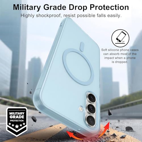 Image of DIZORO Matte Case for Samsung Galaxy A55 Compatible with MagSafe, Camera Lens Full Protection, Shockproof Translucent Frosted TPU Soft Phone Cover, Anti-Fingerprint (Blue)