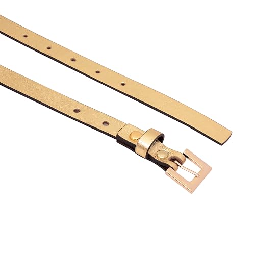 Cinto Feminino Social de Couro Legitimo Natural Prata e Dourado Fino Metalizado Fivela Quadrada Ajus