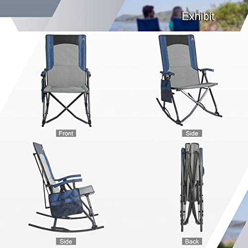 Portal Oversized Quad Folding Camping Chair High Back Hard Armrest Storage Pockets Carry Bag Included, Support 300 Lbs (Blue) #TOP6