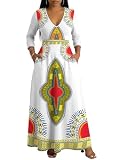 FANDEE Women's Dresses Church Loose Fit V Neck Dress with 3/4 Sleeve and Belt Design Casual Long Dress