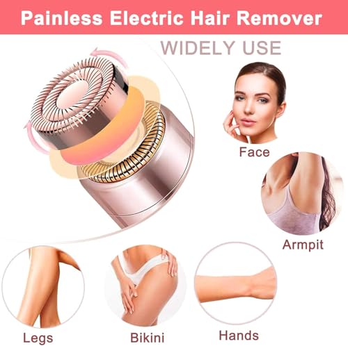 Image of Facial Hair Remover for Women, USB Rechargeable Electric Face Shaver for Upper Lip, Chin, Cheeks & Eyebrows, Painless Portable Mini Hair Remover with LED Light (White)