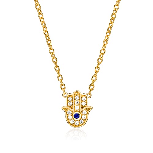 Diamond Treats Collier Pendentif Femme en Main de Fatma, Collier Khamsa serti de Pierres en Zirconia pour Femme et Jeune Fille, Bijou Or Jaune avec Écrin...