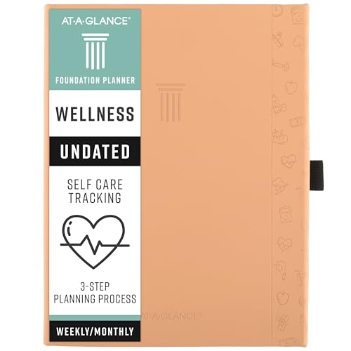 AT-A-GLANCE Wellness Journal, Undated Planner Weekly & Monthly, Self-Care Tracker for Mental & Physical Health, 5-3/4″ x 8-1/4″, Foundation, Peach (FDH-200)