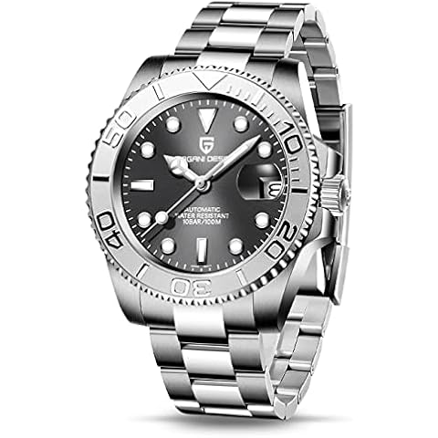 Mens Watches Pagani Design 1651 Wrist Watch for Men Automatic Mechanical NH35 Movement 100M Water Resistant Sapphire Glass Ceramic Bezel Stainless Steel Watch (White Grey) Cover