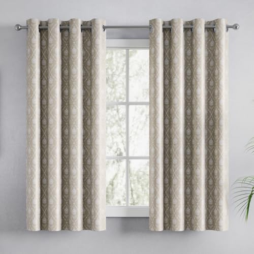 Image of haus & kinder Digital Printed Cotton Window Curtain 5 Feet Long Pack of 2 Window Curtains, 5 Feet Curtain for Window (Nature Floral, Beige 130x152 CM)