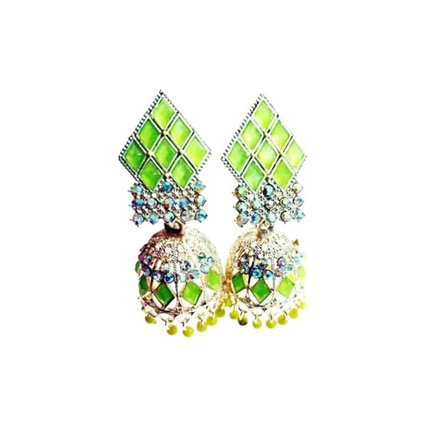 Stone Pearl Jhumki Earring, Oxidised Stone Jhumka Pair of 1 For Girls & Women - Image 3