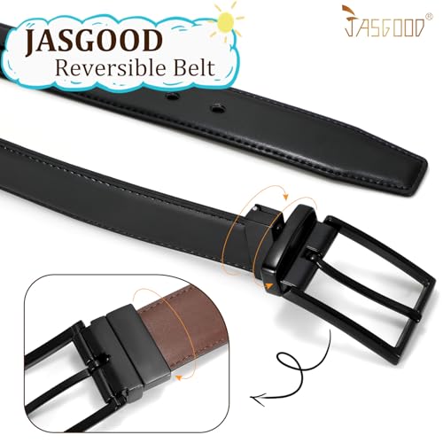 JASGOOD Reversible Boys Belt for Kids Girls Leather Dress Belt for School Uniform Jeans Pants 1.37”Wide,Black/Coffee4