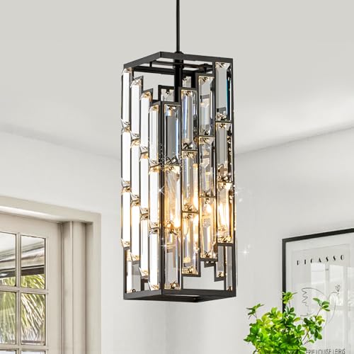 CATINER Black Crystal Pendant Light, Mini Hanging Light, E26