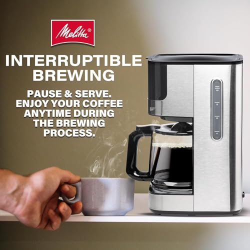 Image of Melitta Aroma Tocco Glass 10-Cup Drip Coffee Maker, Automatic and Programmable, 96oz Capacity with 5-Pack Coffee Filters | Black | Automatic and Programmable, Auto Shut Off, Touch Control Panel, Stainless Steel Accented, with 5 Pack Coffee Filter