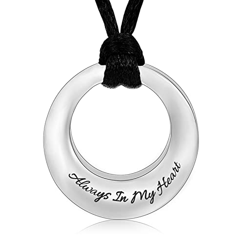 Hearbeingt Cremation Jewelry Urn Necklace for Ashes Circle of Life Eternity Memorial Pendant Ash Holder for Women Men - Always in My Heart, Silvery