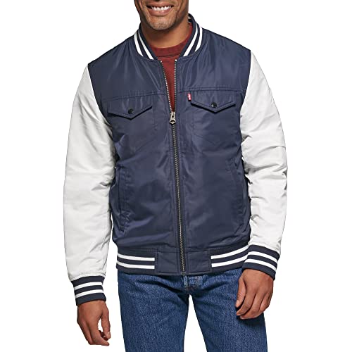 Levi's Men's Colorblock Varsity Bomber Jacket, Navy/White Stand Collar, S #TOP16