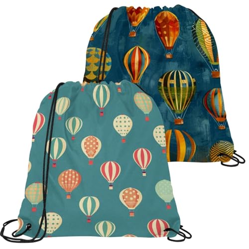 Sac à cordon de serrage dessin animé montgolfière multicolore x2