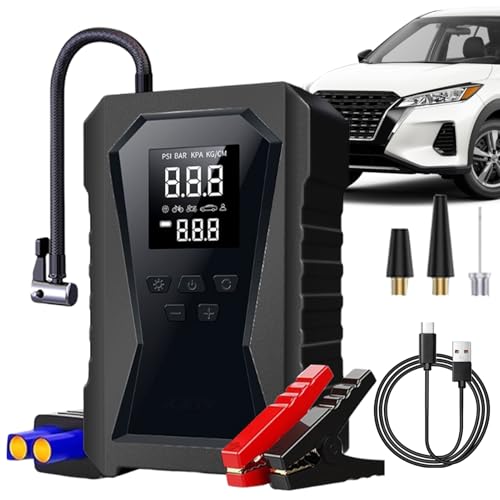 Arrancador de batería para vehículo - Kit de arranque compacto de 12 V, bomba de aire, batería externa recargable, equipo multifunción para arrancar coches, bicicletas, SUV, motocicletas, viajes | Asi