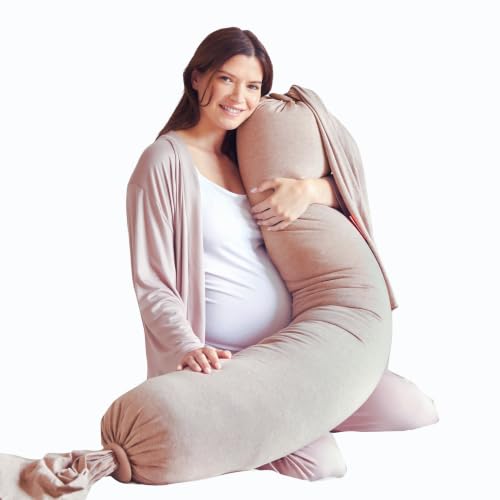 Image of bbhugme Pregnancy Pillow, Seashell Beige - Adjustable Firmness & Shape - Full Body Support for Side Sleeping - Supports Back, Legs, Belly, Hips - Removable Cooling Cover for Pregnant Women