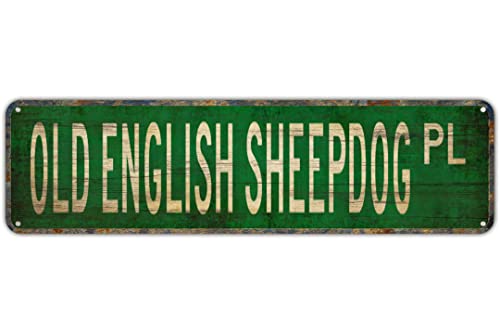 GQWJKSZ Metal Sign OLD ENGLISH SHEEPDOG PL Vintage Signs for Bedroom Kitchen Garden Wall Bar Club Coffee Hanging Sign Home Decor 4x16 Inch