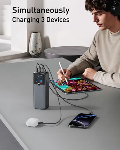 SIXTHGU Laptop Power Bank, 3-Port 20,000mAh Portable Charger with 200W Max Output, PD 3.1 Fast Charging, Flight-Approved for Travel, PowerTower, for MacBook, iPhone 17/16 Series, and More(Grey) - image 5