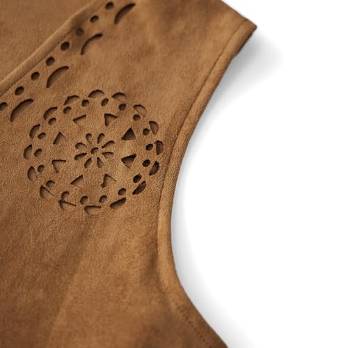 Women Fringe Vest 70s Hippie Faux Suede Rivets Sleeveless Tassel Waistcoat Boho Western Jacket Cardigan4