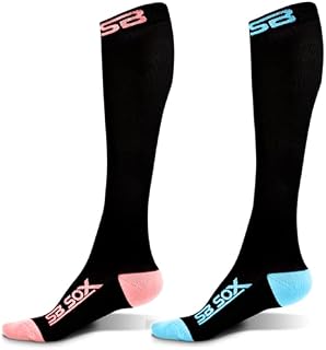 SB SOX - 2 Pairs Compression Socks, Size Large (Black/Pink + Black/Blue)