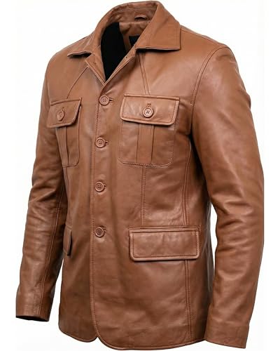 Image of Men's Leather Blazer - Lambskin Leather Blazer Men Genuine Leather Jacket Blazers - Men's Real Leather Sport Coat