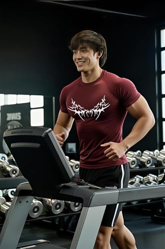 Image of Men Polyster Lycra Printed Half Sleeves Compression T-Shirt for Gym