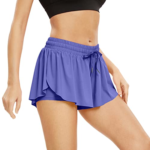Image of Flowy Athletic Shorts for Women Gym Yoga Workout Running Biker Spandex Butterfly Tennis Skirts Cute Clothes Summer