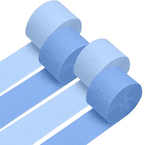 Image of 4 Crepe Paper Streamers Rolls, 328ft Pack of Dusty Blue and Light Blue Crepe Paper for Birthday Bridal Shower Wedding Engagement Bachelorette Party Decorations Supplies (1.8 inch x 82 ft /Roll)