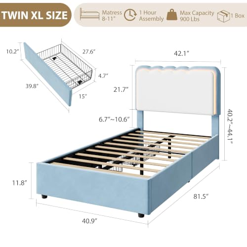 Image of Garvee Irregular Wave LED 2-Drawer Soft Upholstered Bed, Soft Padding