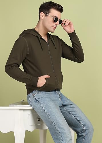 Image of Alan Jones Clothing Men's Solid Zipper Hooded Sweatshirt | Ribbed Hem, Lined Hood, Side Pockets, Durable Zip | Multiple Colors